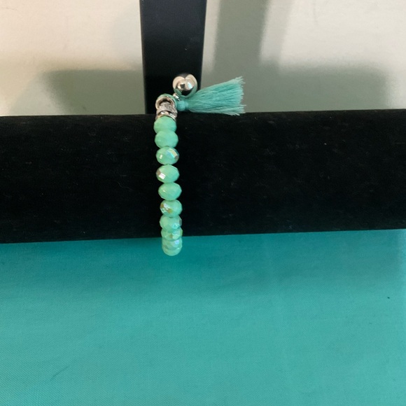 Chic Silver and Aqua Beaded Bracelet with Fringe Accent - Picture 2 of 4